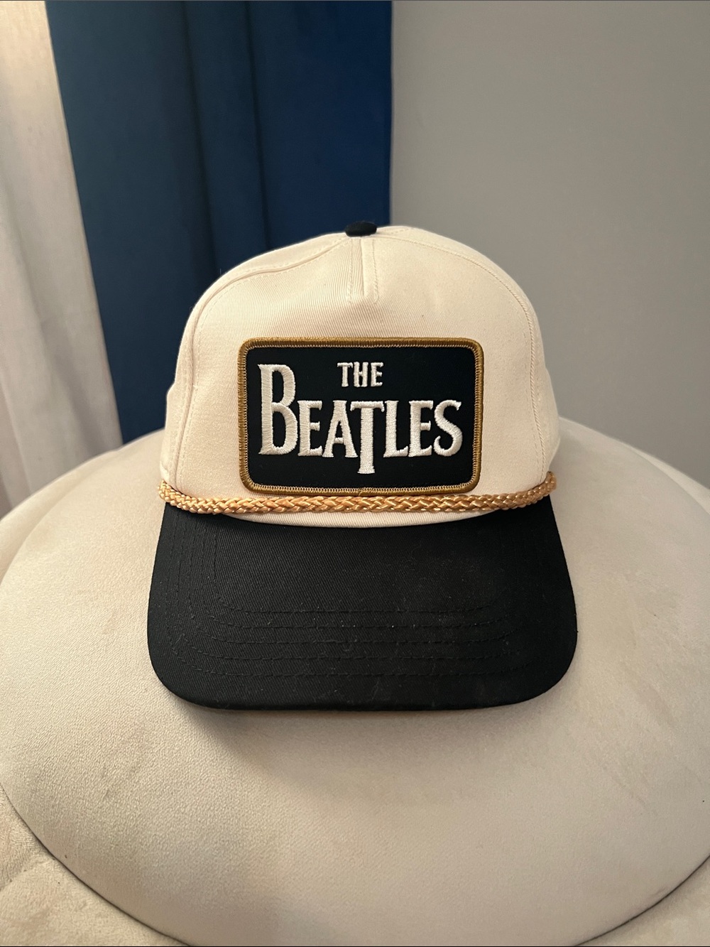 The Beatles Two-Tone Trucker Hat in Cream, Black & Gold Trim